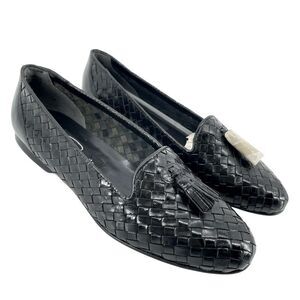 Vintage Pappagallo Women’s Black Woven Leather Tassel Fringe Loafers Size 6.5